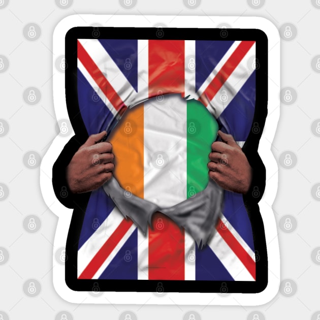 Ivory Coast Flag Great Britain Flag Ripped - Gift for Ivorian From Ivory Coast Sticker by Country Flags